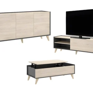 Set "scandinavische woonkamer" KOLYMA: Salontafel + TV-meubel + buffetkast - Antr./eiken