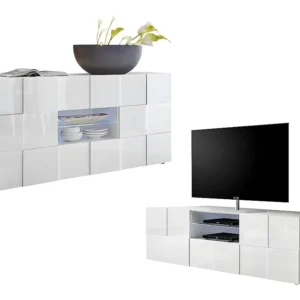 Set "woonkamer met LEDs 3": TV-meubel CALISTO + buffetkast CALISTO - Wit - Koop nu online