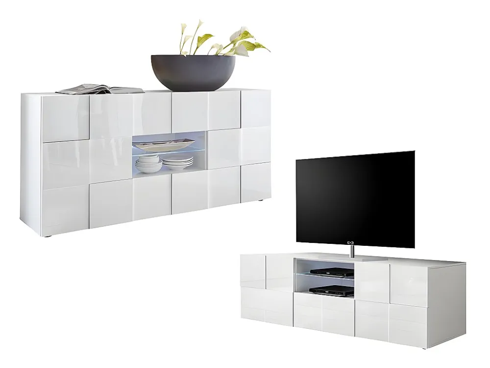 Set "woonkamer met LEDs 3": TV-meubel CALISTO + buffetkast CALISTO - Wit - Koop nu online