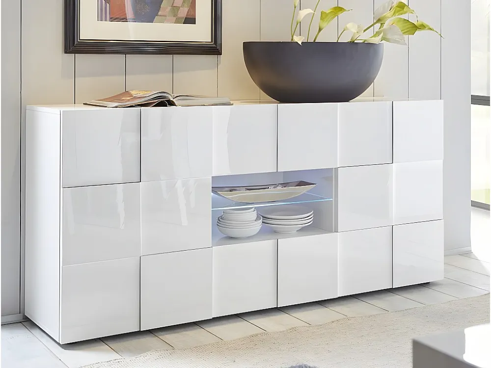 Set "woonkamer met LEDs 3": TV-meubel CALISTO + buffetkast CALISTO - Wit - Koop nu online