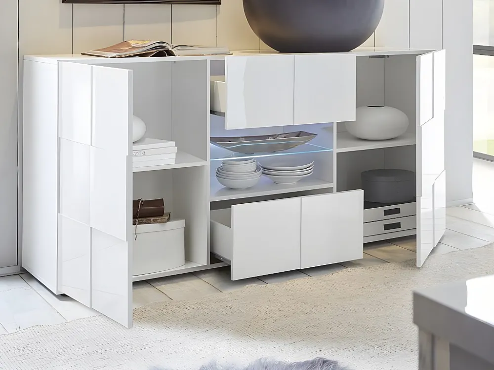 Set "woonkamer met LEDs 3": TV-meubel CALISTO + buffetkast CALISTO - Wit - Koop nu online