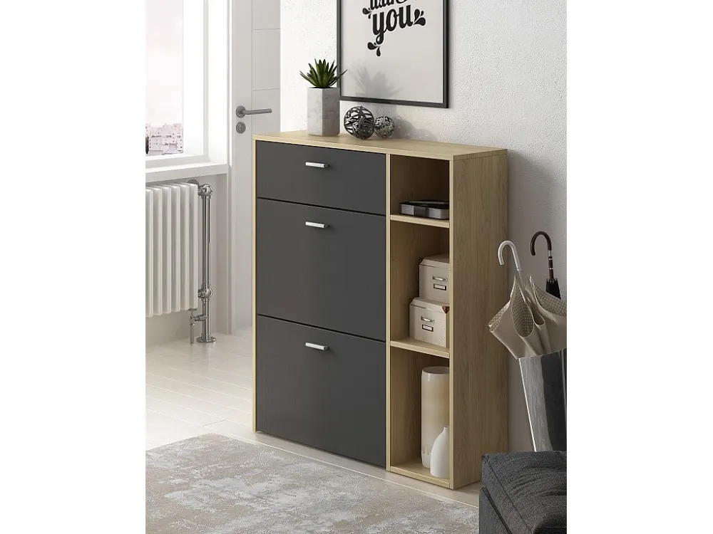 Entree set, woonkamer, bijzetmeubelen, eik/grijs buffet- schoenenkast Skraut Home