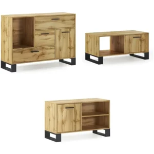 Furniture Set, Loft -model, 120x40x86, 91.5x50x45, 950x40x57cm, Buffet-Mesa Centro-Mueble TV, Rustieke eik, Noordse stijl...