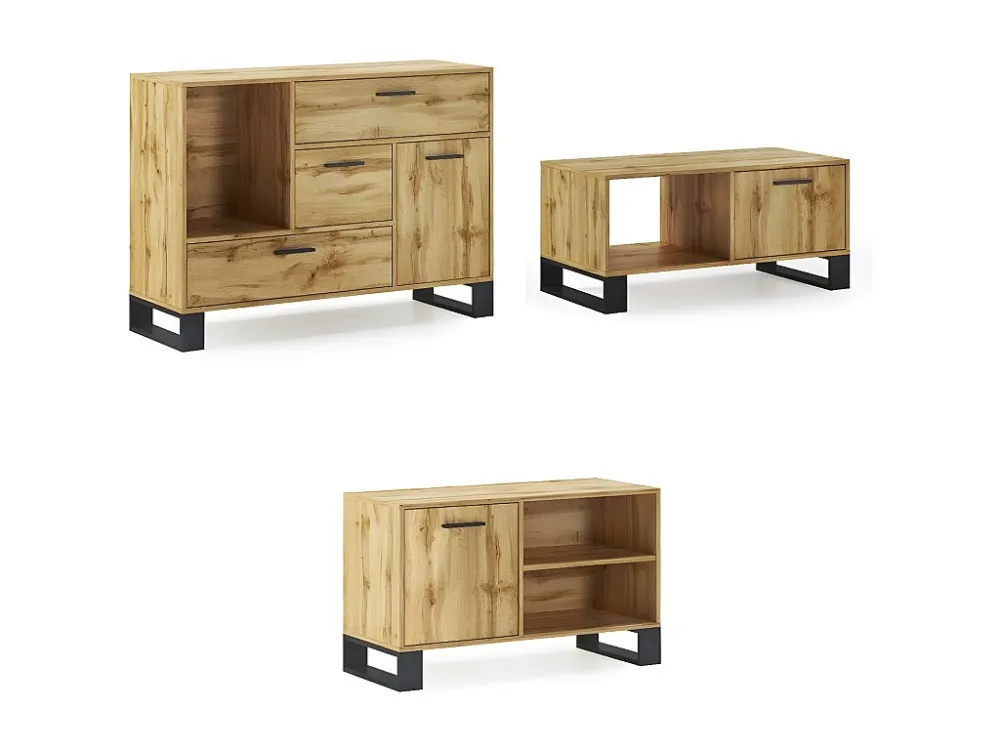 Furniture Set, Loft -model, 120x40x86, 91.5x50x45, 950x40x57cm, Buffet-Mesa Centro-Mueble TV, Rustieke eik, Noordse stijl...