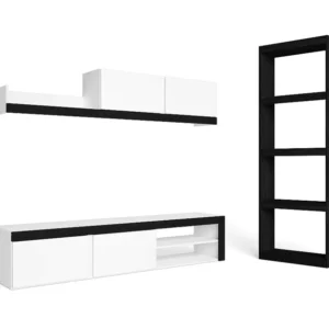 Modulaire woonkamer set, IDEM- en totem -model, 200x40x180cm / 60x25x181cm, Tv -meubels en plank, Zwart en wit, Industriël...