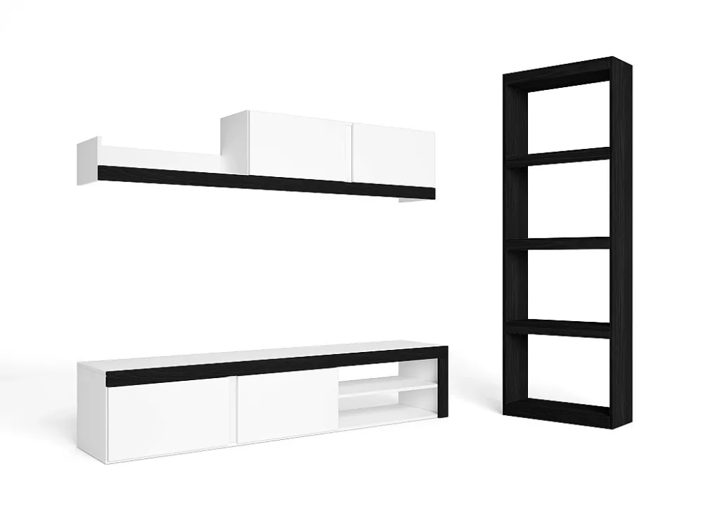 Modulaire woonkamer set, IDEM- en totem -model, 200x40x180cm / 60x25x181cm, Tv -meubels en plank, Zwart en wit, Industriël...