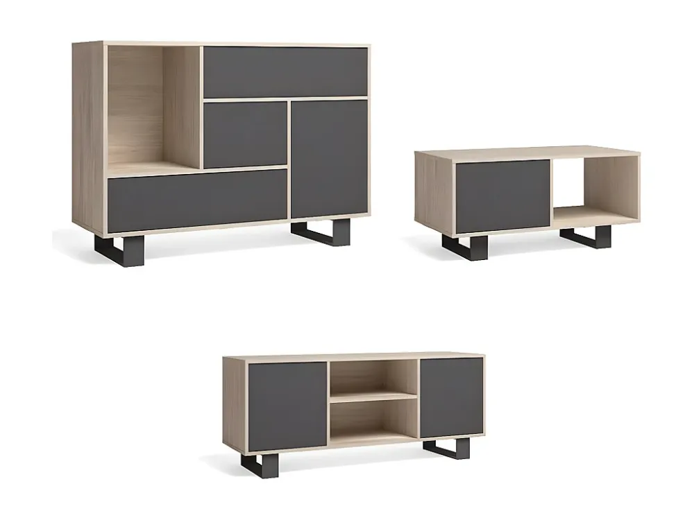 Modulaire woonkamer set, Windmodel, 120x40x86cm / 137x40x57 cm / 92x50x45cm, 1 buffet, 1 mueble TV140 en 1 middentabel, Ei...