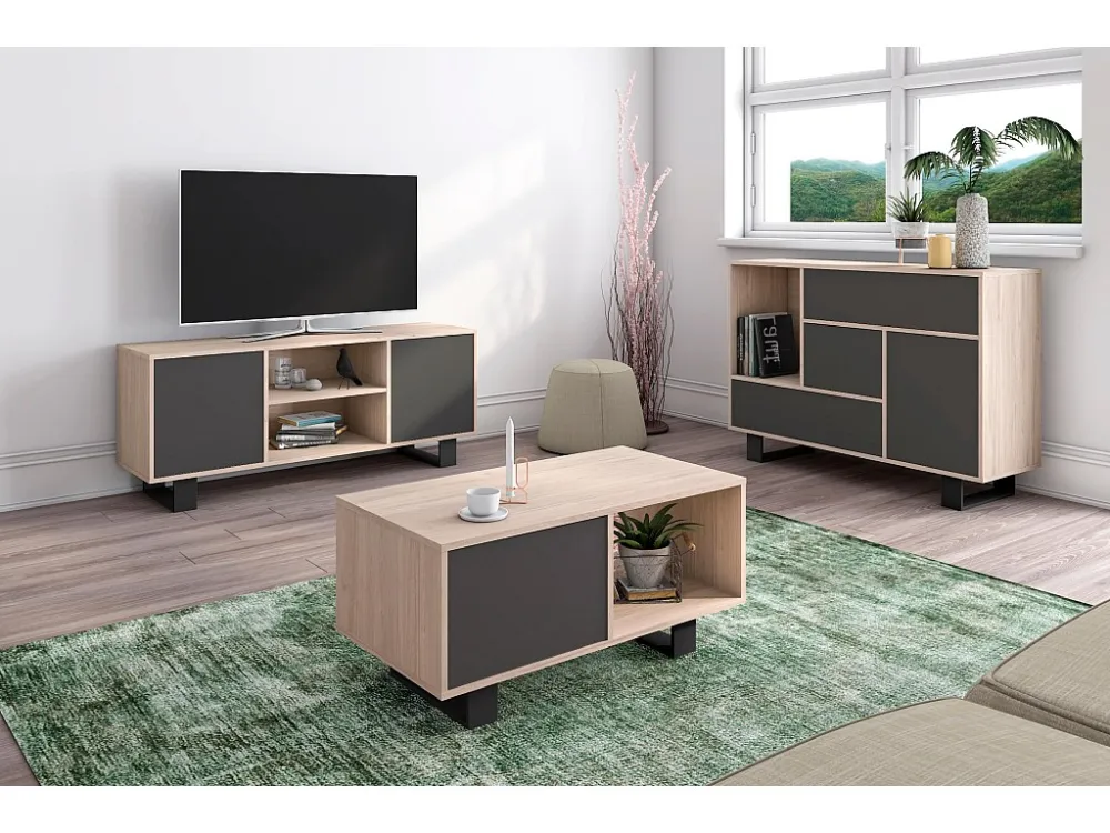 Modulaire woonkamer set, Windmodel, 120x40x86cm / 137x40x57 cm / 92x50x45cm, 1 buffet, 1 mueble TV140 en 1 middentabel, Ei...