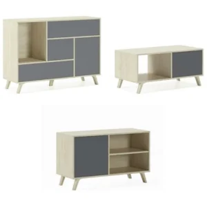 Modulaire woonkamer set, Windmodel, 120x40x86cm / 95x40x57 cm / 92x50x45cm, 1 buffet, 1 mueble tv en 1 middentabel, Eik en...