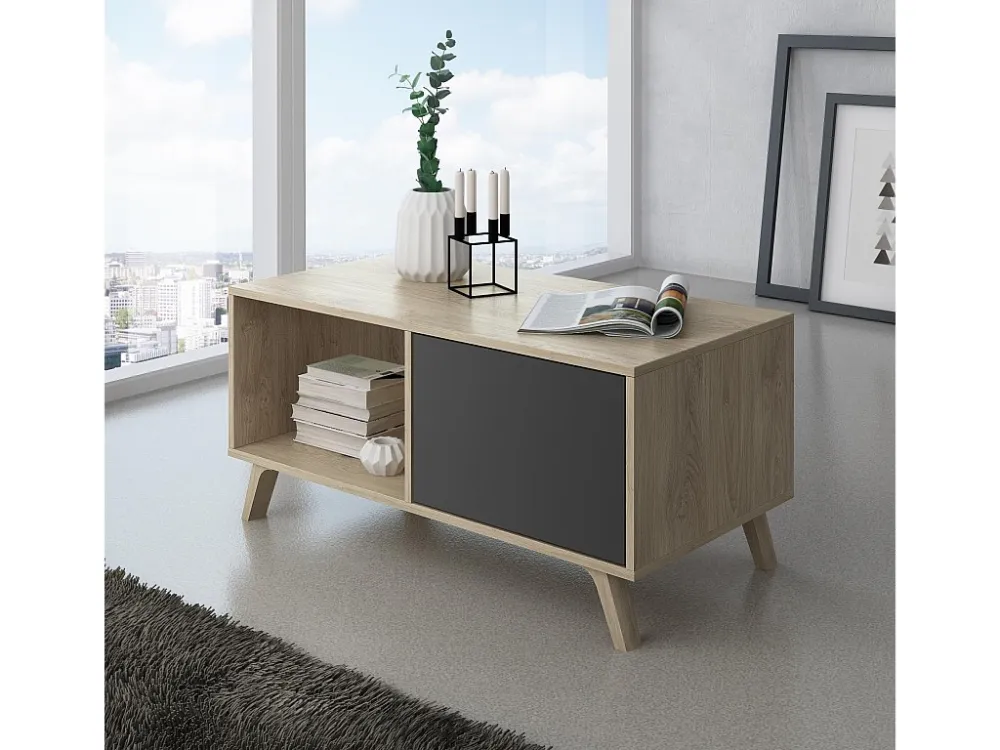 Modulaire woonkamer set, Windmodel, 120x40x86cm / 95x40x57 cm / 92x50x45cm, 1 buffet, 1 mueble tv en 1 middentabel, Eik en...