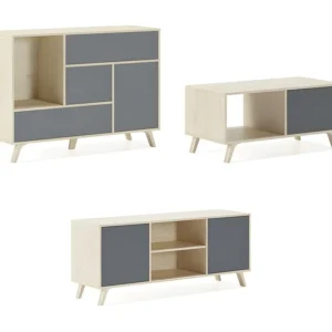 Wind Set, Woonkamer, Bijzetmeubels, Buffet eik/Grijs, TV Kabinet, Salontafel Skraut Home