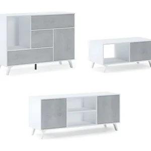 Wind Set, Woonkamer, Bijzetmeubels, Buffet Wit/Cement, TV Kabinet, Salontafel Skraut Home