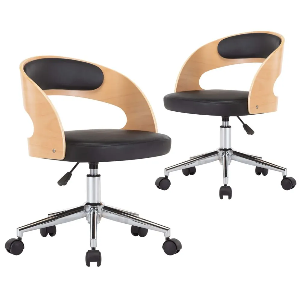 Eetkamerstoelen draaibaar 2 st gebogen hout en kunstleer zwart
