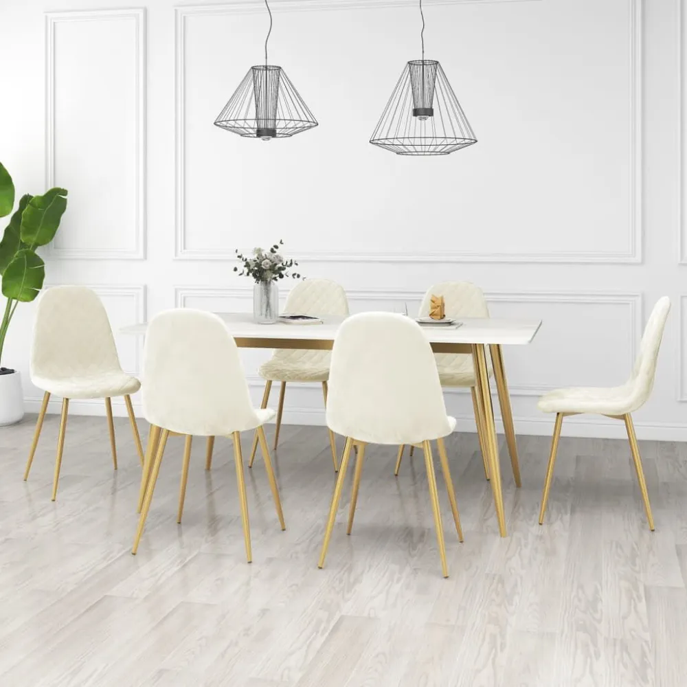 Eetkamerstoelen 6 st fluweel crèmewit