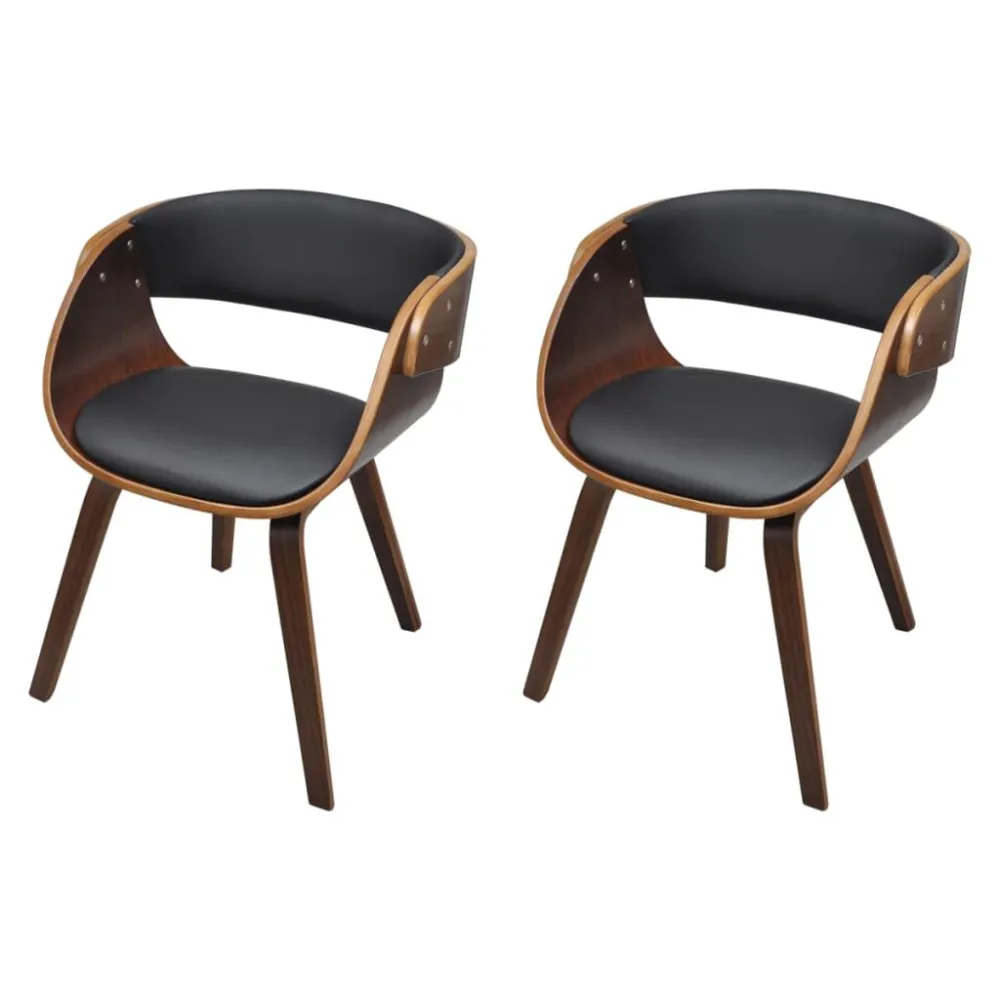 Eetkamerstoelen 2 st gebogen hout en kunstleer bruin