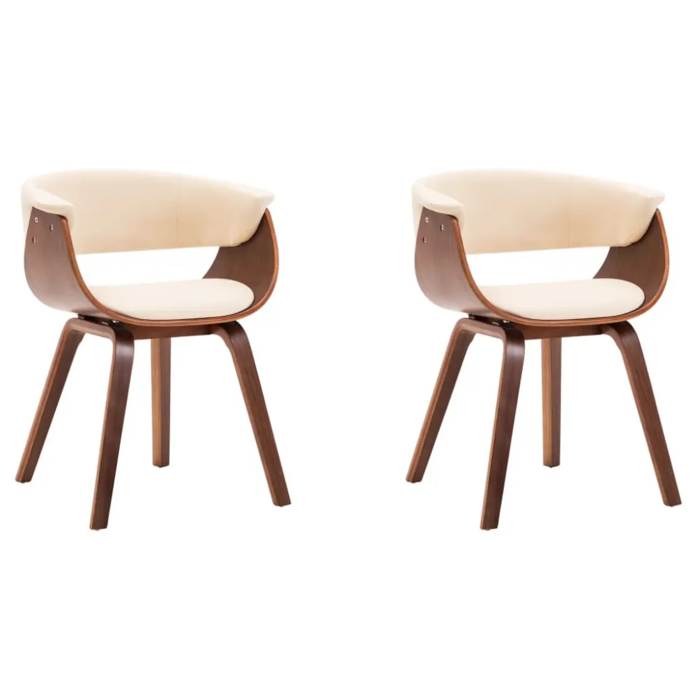 Eetkamerstoelen 2 st gebogen hout en kunstleer crèmekleurig
