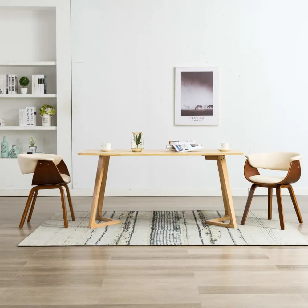 Eetkamerstoelen 2 st gebogen hout en kunstleer crèmekleurig