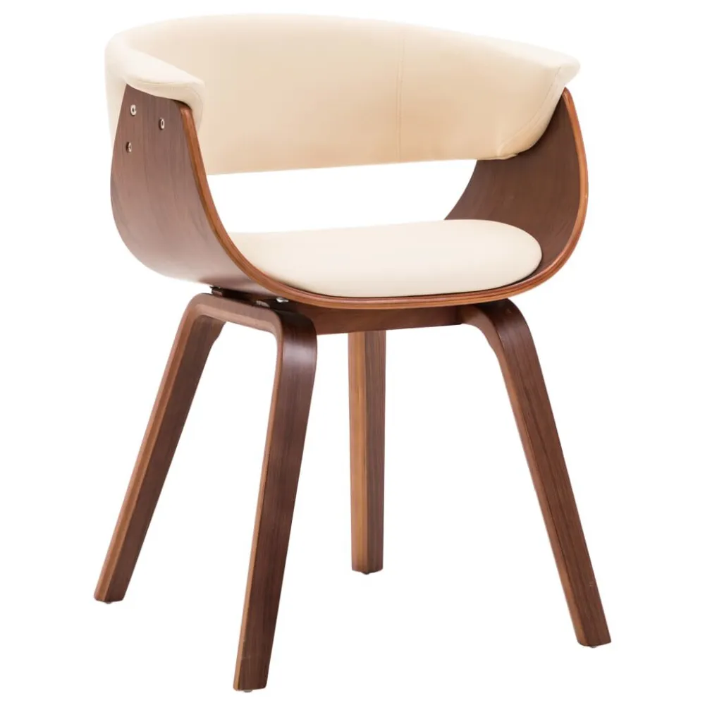 Eetkamerstoelen 2 st gebogen hout en kunstleer crèmekleurig