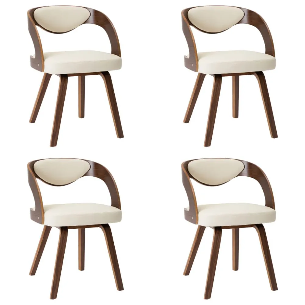 Eetkamerstoelen 4 st gebogen hout en kunstleer crèmekleurig