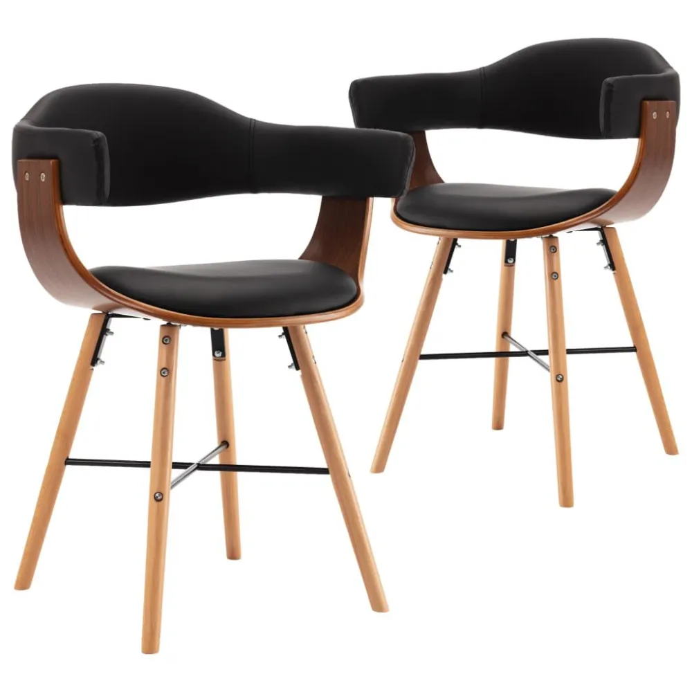 Eetkamerstoelen 2 st kunstleer en gebogen hout zwart