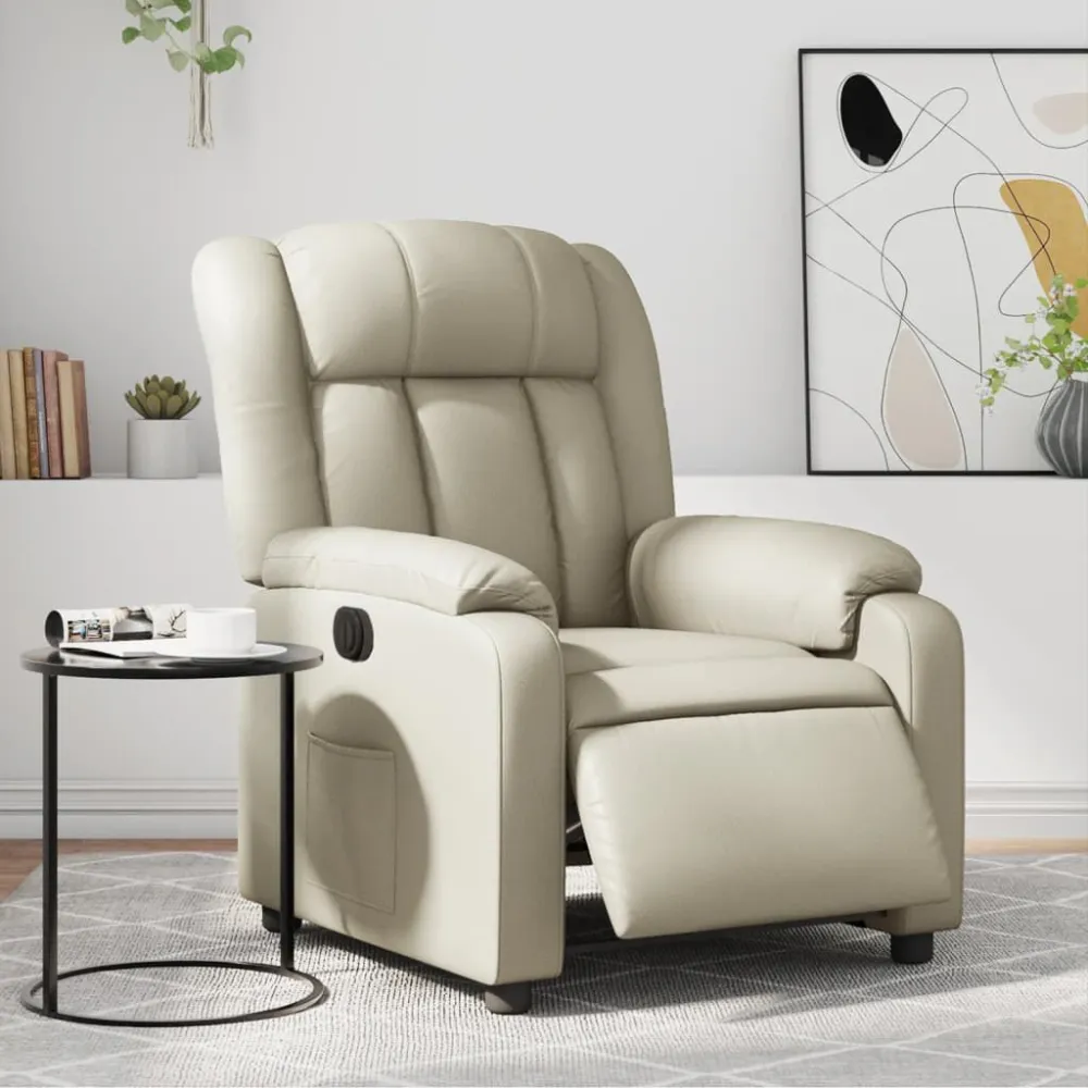 Fauteuil elektrisch verstelbaar kunstleer crèmekleurig