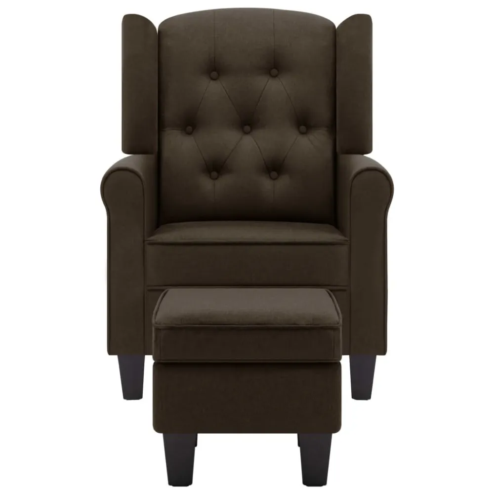 Fauteuil met voetenbankje stof bruin