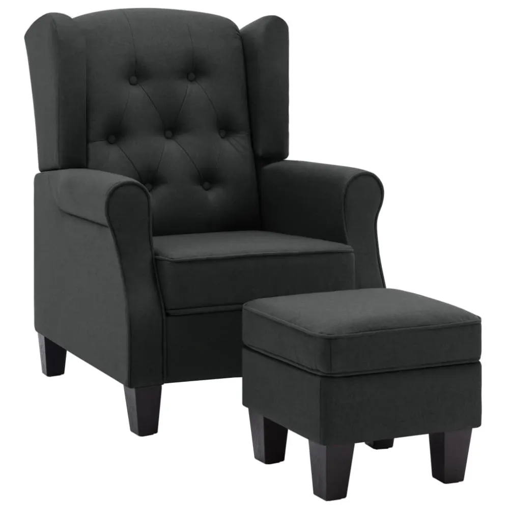 Fauteuil met voetenbankje stof donkergrijs