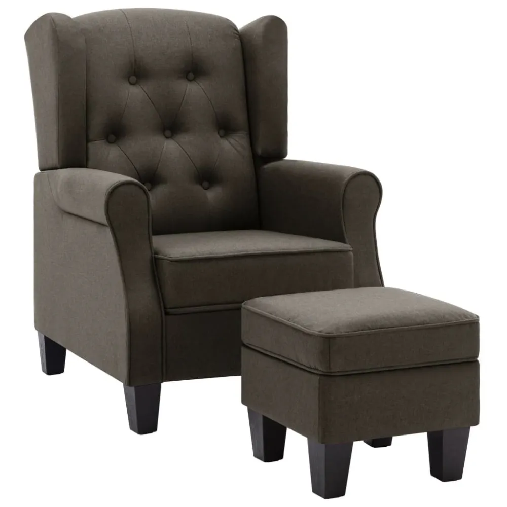 Fauteuil met voetenbankje stof taupe