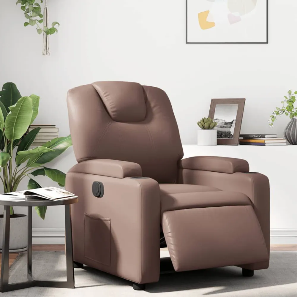 Fauteuil verstelbaar elektrisch kunstleer bruin