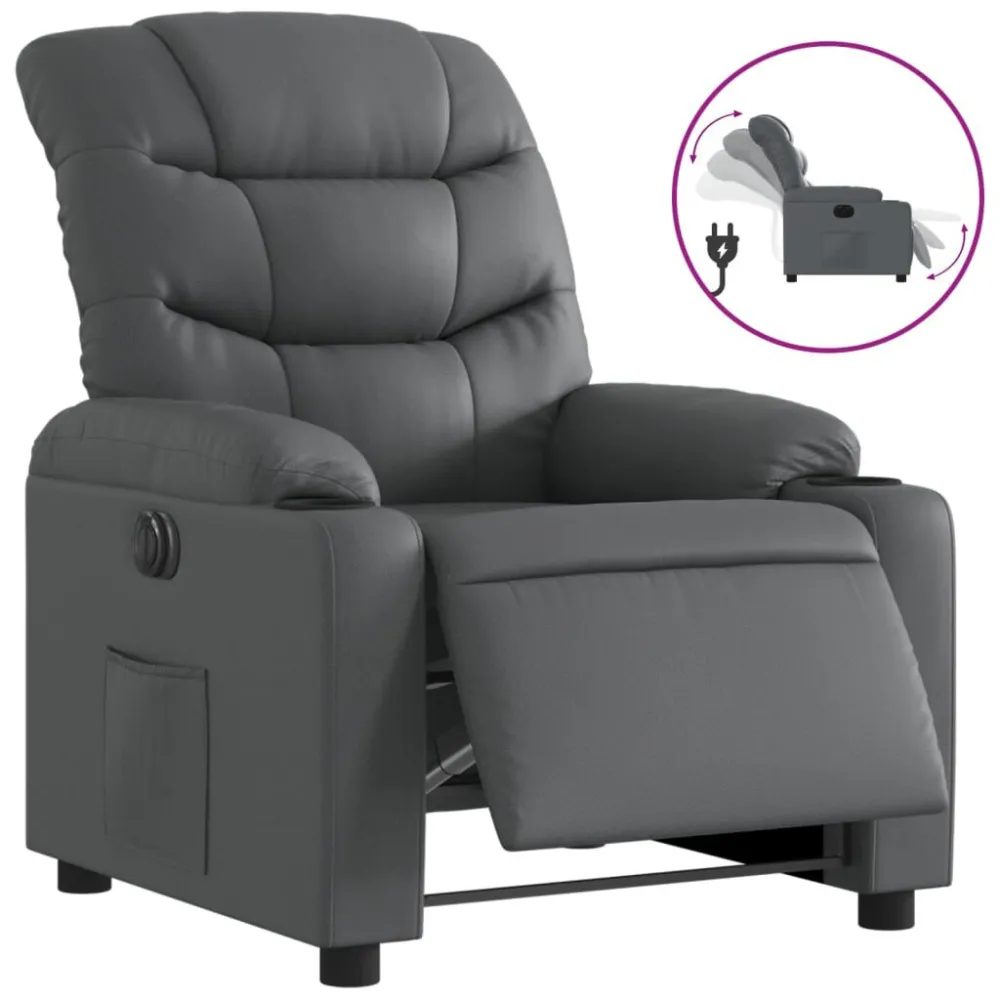 Fauteuil verstelbaar elektrisch kunstleer grijs