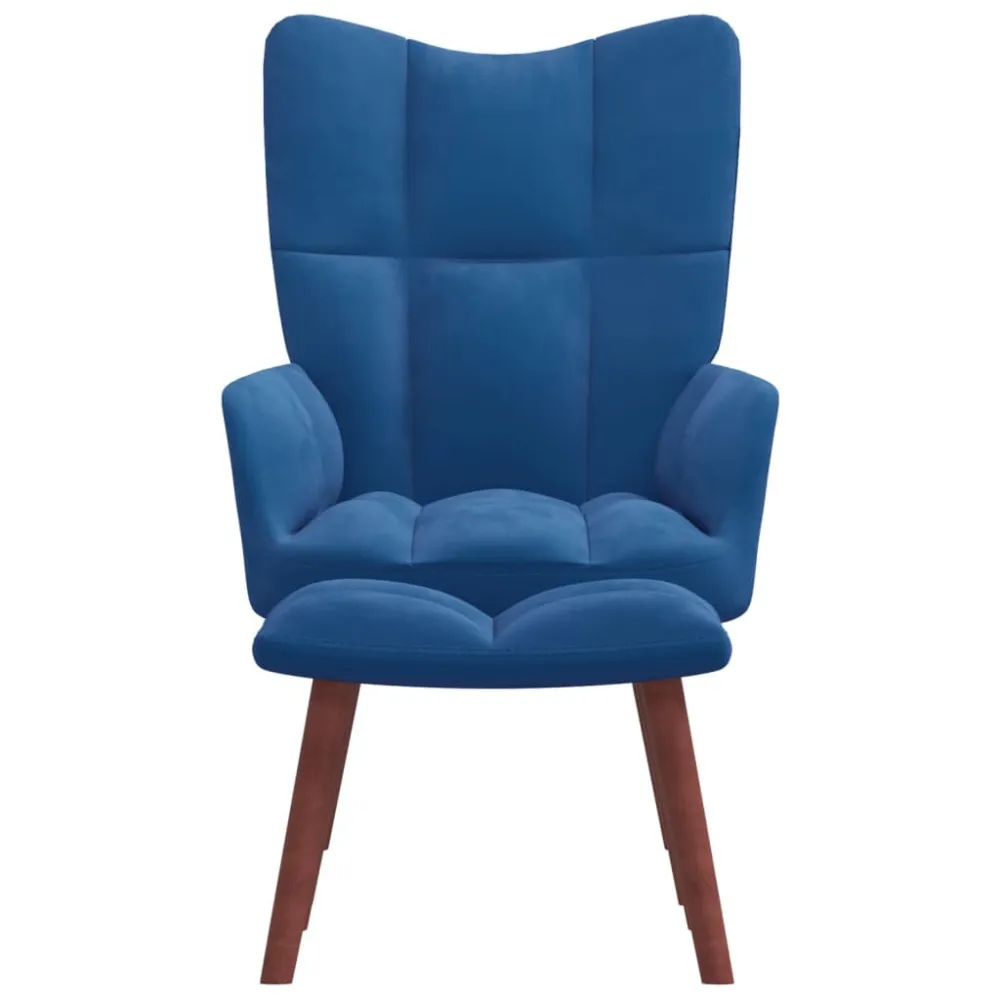 Relaxstoel met voetenbank fluweel blauw