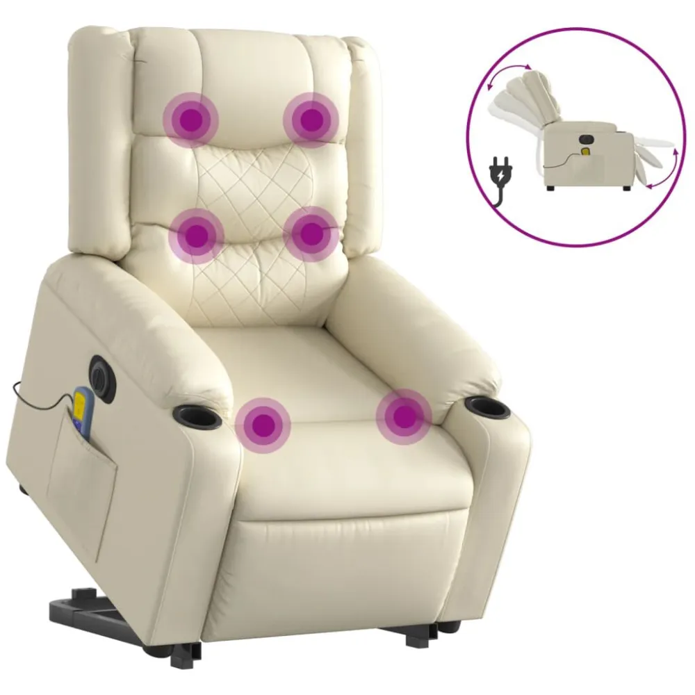 Sta-op-massagestoel elektrisch kunstleer crèmekleurig