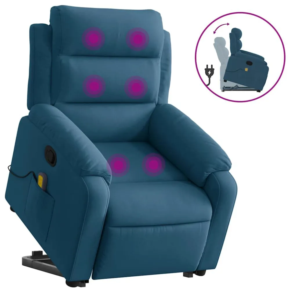 Sta-op-massagestoel verstelbaar fluweel blauw
