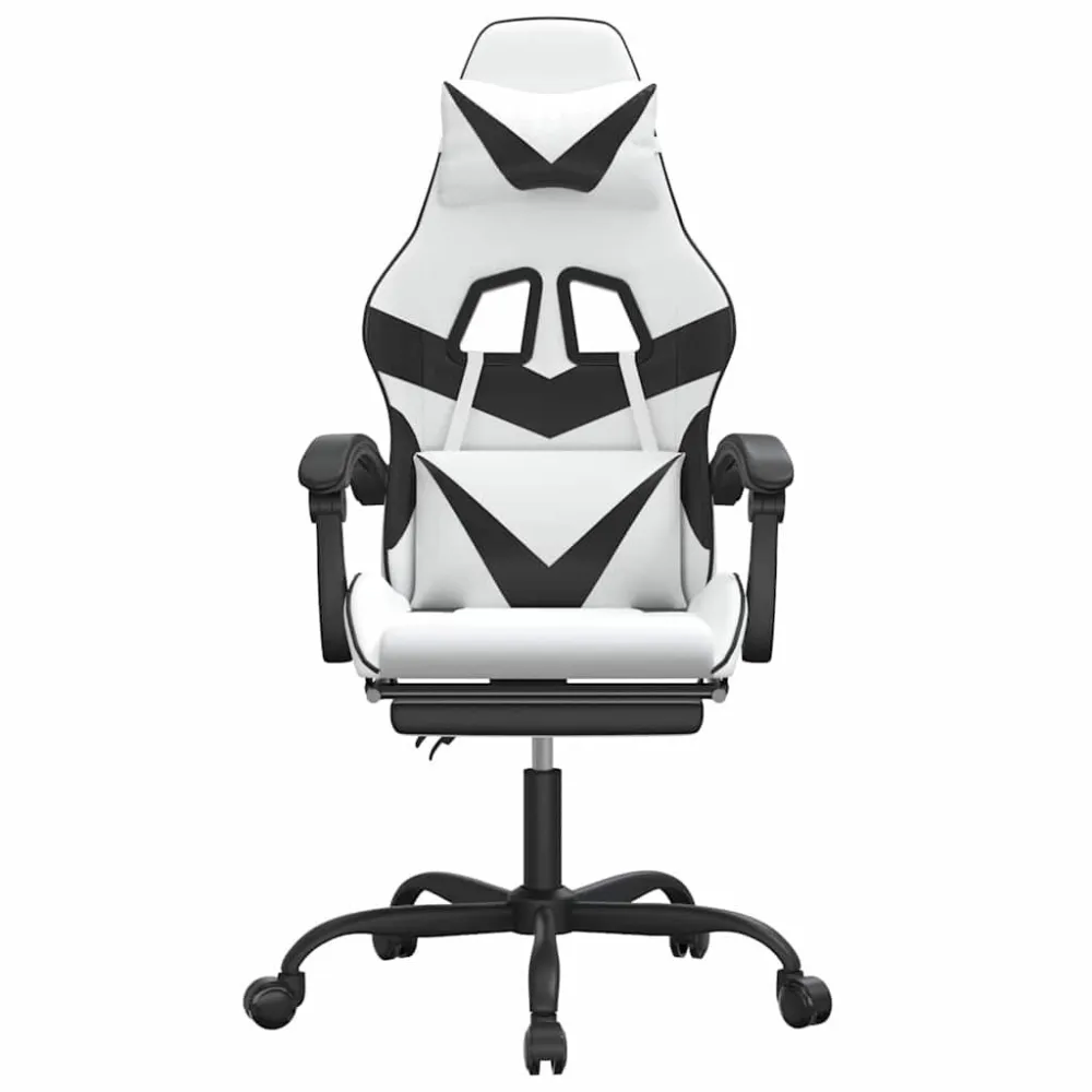 Gamestoel met voetensteun kunstleer wit en zwart