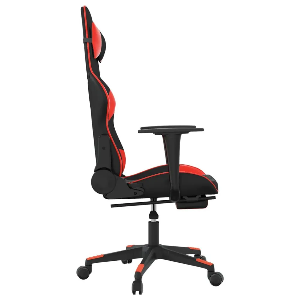 Gamestoel met voetensteun kunstleer zwart en rood