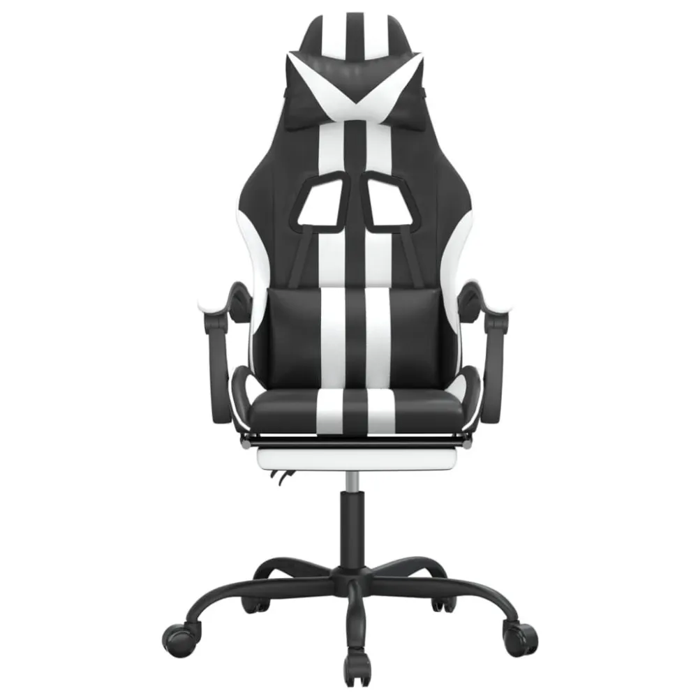Gamestoel met voetensteun kunstleer zwart en wit