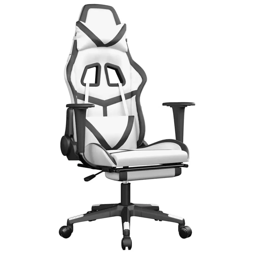 Massage gamestoel met voetensteun kunstleer wit en zwart