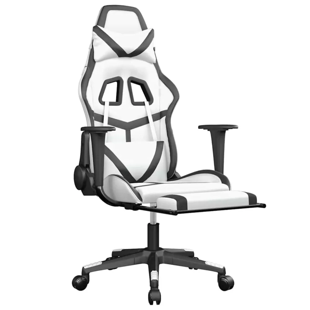 Massage gamestoel met voetensteun kunstleer wit en zwart