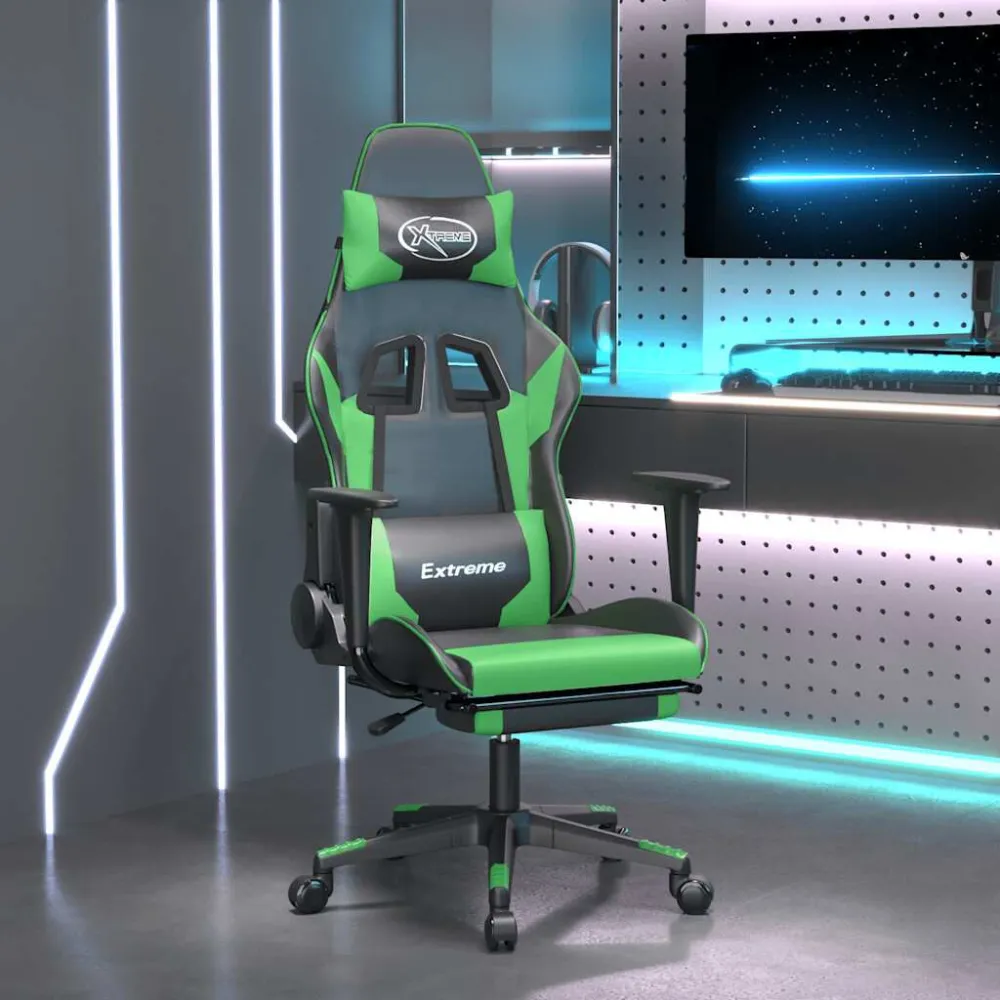 Massage gamestoel met voetensteun kunstleer zwart en groen