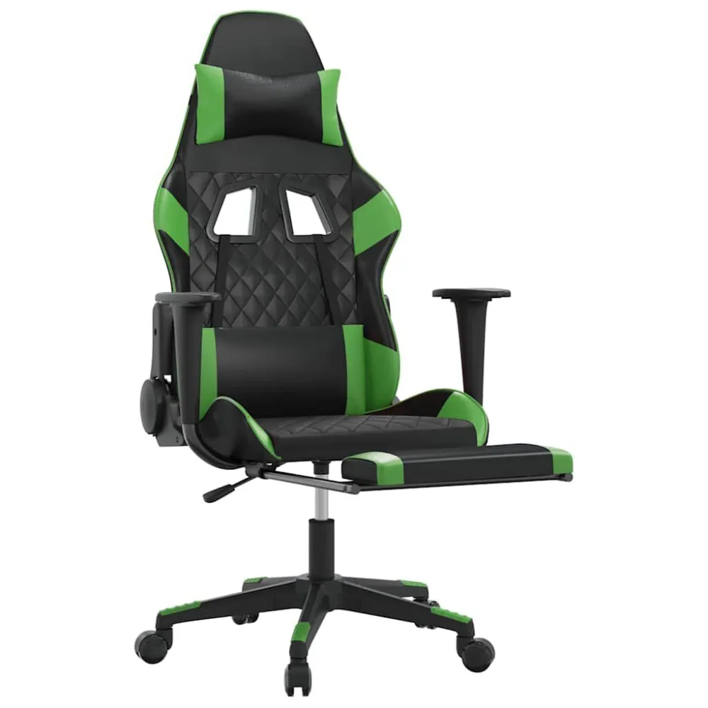 Massage gamestoel met voetensteun kunstleer zwart en groen