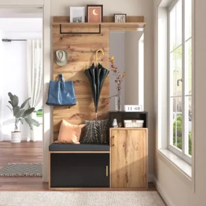 Ensemble vestiaire multifonctionnel - vestiaire avec 4 patères, miroir, armoire à chaussures - vestiaire mural, étagère su...