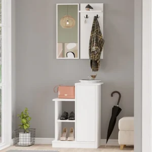 Garderobe met spiegel en opbergruimte - Wit - BAVALO - Koop nu goedkoop online