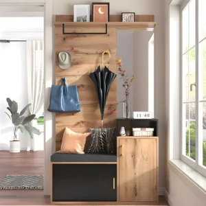 Entreegarderobe met spiegel en schoenenkast - Hoogte 190cm - naturel & zwart ModernLuxe