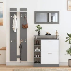 Entreemeubelset - 1 spiegel + 2 wandpanelen + 1 schoenenkast - Grijs ModernLuxe
