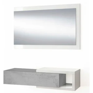 Hal Moon met 1 lade en spiegel de kleur cement/wit, halmeubel. VS Venta-stock