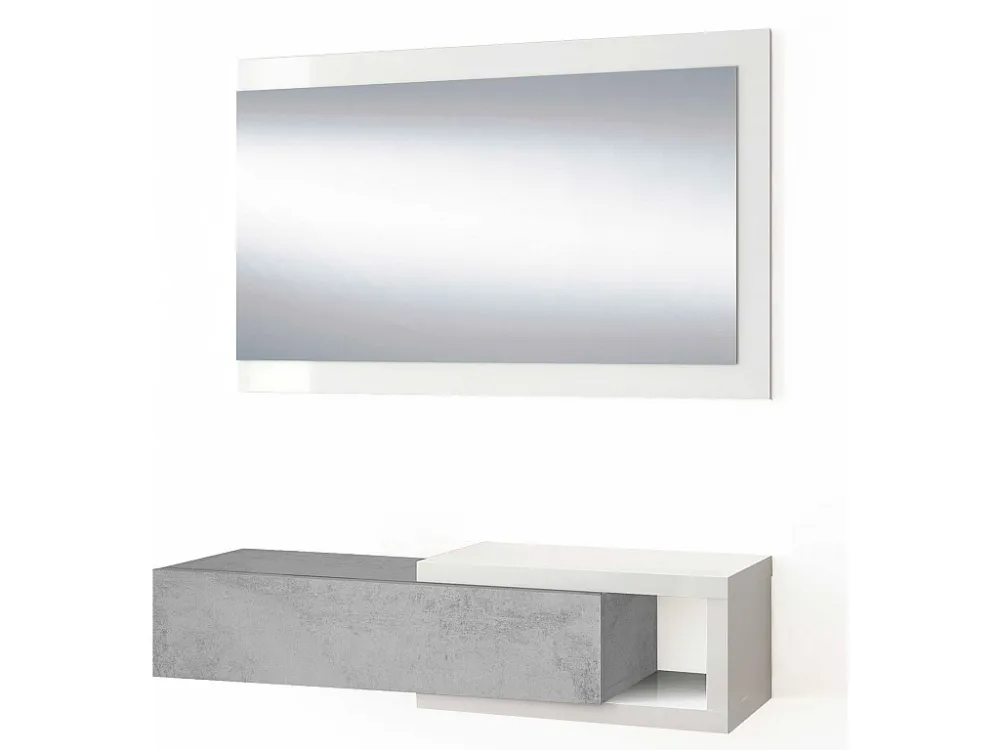 Hal Moon met 1 lade en spiegel de kleur cement/wit, halmeubel. VS Venta-stock