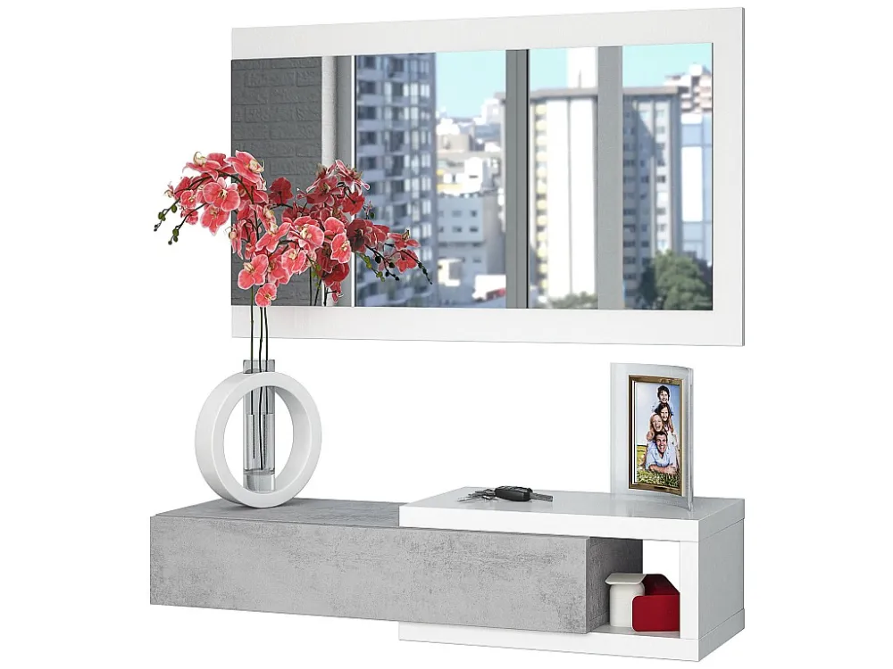 Hal Moon met 1 lade en spiegel de kleur cement/wit, halmeubel. VS Venta-stock