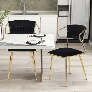 Chaises Salle à Manger Lot de 2, Chaise de Salon Moderne avec Accoudoir et Pied Doré, Chaise de Cuisine pour Restaurant et...