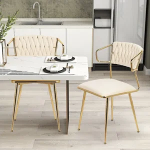 Chaises Salle à Manger Lot de 2, Chaise de Salon Moderne avec Accoudoir et Pied Doré, Chaise de Cuisine pour Restaurant et...