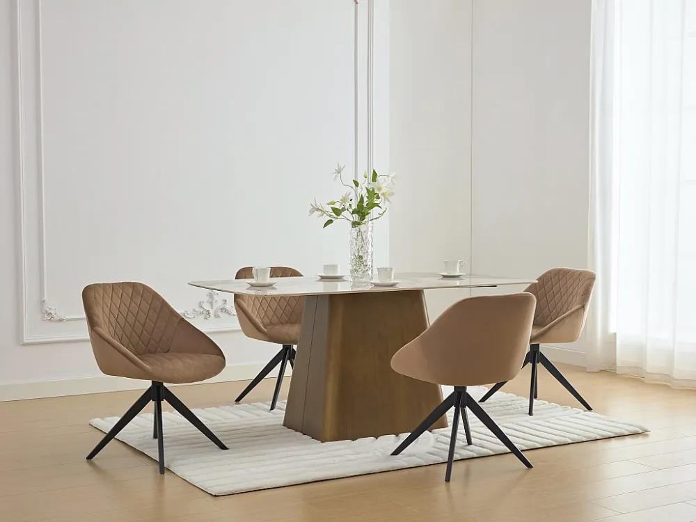 Draaistoel van velours en zwart metaal - Beige - PRICILE